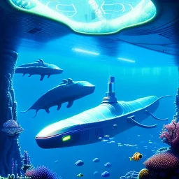 fullbody Drawing of 'Ultra Futuristic style concept Submarine'intricate detail,by andrea bonelli,Kilian Eng,Ohrai,underwater,three quarters view,Whales design study, toned colors,16k