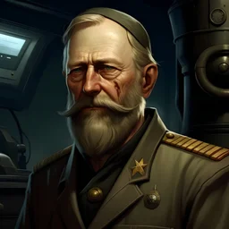 The submarine medic Leopold Hirsch, a well groomed blonde man with a beard realistic grimdark setting
