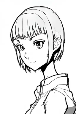 outline drawing of an anime girl with short hair with a Komodo