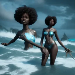 black woman as a queen of a fantasy world in the ocean war