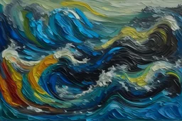 a painting waves, oil paint impasto reliefs