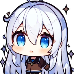 Clear focus, High resolution, long white hair, hair between eyes, straight long locks, sparkling blue eyes, wearing a sailor uniform, wearing a sailor skirt, wearing a brown vest, cute, 1girl, fluffy hair, cute, chibi, cartoon, rough line art, white background