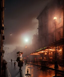 steampunk, cabaret scene. old man. little monkey, Sunglasses, rain, smoking, happy, hot. A lot of people background, highly detailed, concept art, unreal engine 5, god rays, ray tracing, RTX, lumen lighting, ultra detail, volumetric lighting, 3d, finely drawn, high definition, high resolution.