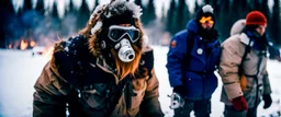 close up of a Yeti in documentary photography, November 199, Yeti, Dystopian, Wildfire, Smoke, burning, Japanese, Extreme depth of field, bokeh blur, winter, blizzard, Alberta, all-natural, in the style of candid, imperfection, natural lighting, Professional shot, shot on Agfa, Fuji Film, Anamorphic lens --ar 4:5 --w 150 --style raw