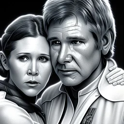 old carrie fisher embracing harrison ford, waist up portrait, photorealistic faces, intricate, oil on canvas, masterpiece, expert, insanely detailed, 4k resolution, cinematic smooth, intricate detail , soft smooth lighting, soft pastel colors,