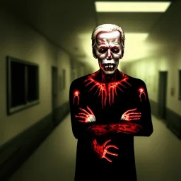 Ultra realistic image, joe biden zombie, zombie performance, skull, grey glow eyes. green blood, torn arm, night, walking twisted, waist up view, thriller style, dark ambient, highly detailed, White House background, concept art, unreal engine 5, god rays, ray tracing, RTX, lumen lighting, ultra detail, volumetric lighting, 3d, finely drawn, high definition, high resolution.