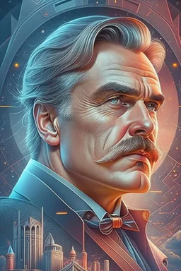 Best quality, masterpiece, ultra high definition,Futuristic, cyberpunk, Friedrich Nietzsche,Comic style