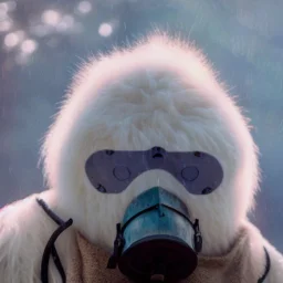 subject = (Yeti in a mask) background = (wildfires, mountains, fires, smoke, disaster)