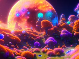 orange and blue crystal cosmic and galactic ambiance hill sky sunny flowers trees landscape, full of details, smooth, bright sunshine，soft light atmosphere, light effect，vaporwave colorful, concept art, smooth, extremely sharp detail, finely tuned detail, ultra high definition, 8 k, unreal engine 5, ultra sharp focus