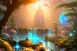  white and gold crystal cosmic ambiance，waterfall, full of details, smooth, bright sunshine，soft light atmosphere, light effect，vaporwave colorful, concept art, smooth, extremely sharp detail, finely tuned detail, ultra high definition, 8 k, unreal engine 5, ultra sharp focus