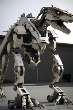 prototype mecha dinosaur exoskeleton, standing on two leg