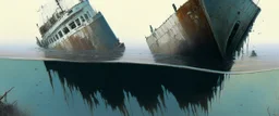 painting of a sunken ship, realistic, detailed, minimalistic