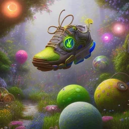 pixar style, volumetric summer garden environment and background, hyper realistic painting of best 3d puffer steampunk Nike sneaker, looking excited, volumetric lighting, dramatic lighting, detailed digital painting, anime, ornate, colour-saturated colors, chaotic, small minutiae, tiny features, particulars, centered, smooth, sharp focus, renderman gofur render, 8k, uhd, detailed eyes, realistic shaded volumetric lighting, sunlight caustics, backlight, centered camera view