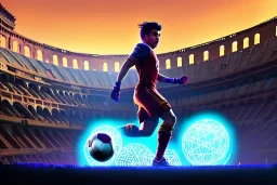 diego armando maradona playing football in roman colosseum, hyper detailed, digital painting, elegant, centered, detailed, neon signs, 8k, shining, heaven, many happy people, dampf,