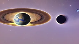 circular, tube, space station over a planet, photorealism