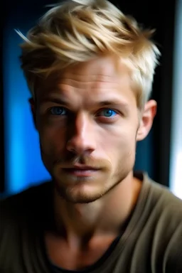 short hair, dark blond, man, 30 years old, blue eyes,