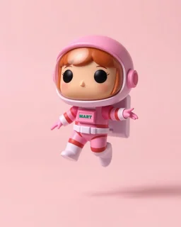 pop mart's space molly cosmonaut figurine, floating on solid background color