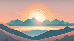 a drawing of mountains with a sun in the background, abstract nature landscape, sun rises between two mountains, minimalist illustration, sunset illustration, minimalist line drawing, abstract minimalist line art, mountains in a background, minimalistic illustration, minimalist line art, mountains on background, mountain sunrise, sun, mountains on the background, asian sun, minimalistic drawing, minimal art style