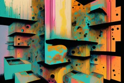 ink and paint of holo sizzle, arafed nonsense contradicting in liminal space, double negative vibe, unnerving vibe, whimisical influence, grotesque vibe, ink and tint leak, minimal, brutalist