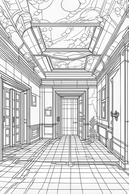 Outline art, house design, wall and ceiling, no shading, no lines, cartoon style, --ar 9:11