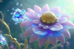 one big crystal subtle flower in a galactic ambiance with a very little beautiful fairy, transparent petals, delicate colors, in the foreground, full of details, smooth, bright sunshine，soft light atmosphere, light effect，vaporwave colorful, concept art, smooth, extremely sharp detail, finely tuned detail, ultra high definition, 8 k, unreal engine 5, ultra sharp focus