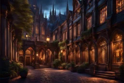 A magical town, beautiful architecture, calm, pleasant, city of the night, magic, digital art, gothic, by Gregor Narholz. fantasy concept art, exquisite realism, a masterpiece, dynamic lighting, hyper detailed, intricately detailed, deep color, Unreal Engine, volumetric lighting , Epic cinematic brilliant stunning intricate meticulously detailed dramatic atmospheric maximal,