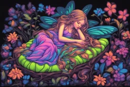 black light art neon colors cute sleeping fairy