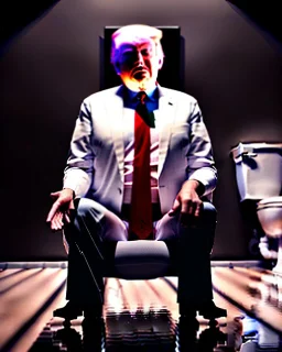 Donald Trump sitting in toilet scene, without pants, realistic image, casual, concept art, smooth, unreal engine 5, god lights, ray tracing, RTX, lumen lighting, ultra detail, volumetric lighting, 3d.