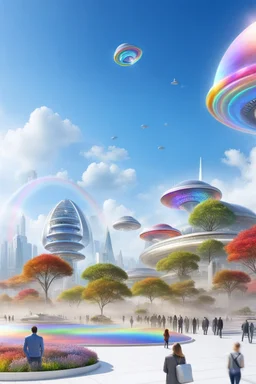 Ufo rainbow, futuriste ultra moderne,stairway to heaven,crystal very beautiful city