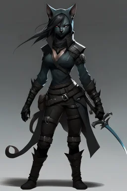 Black cat female rogue assassin humanoid with daggers