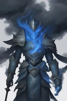 blue smoke in a shape of humanoid and a colour of a storm wearing a scalemail armor