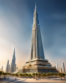 Dibujo realista del edificio Burj Khalifa, calidad ultra, hiperdetallado, 8k, colores complementarios, cuerpo completo, 3D