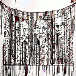 A Wide Panel in which 5-6 potraits are deveped with Wool threads tapestry artwork connected with each other through threads,