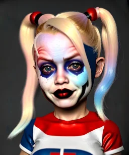 Harley quinn toddler, full body, soft skin, dramatic lighting, hyper realistic