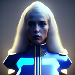 woman, british, blue, heavily made up face, decorative feathers, retro futuristic, latex coat, soft color, highly detailed, art stations, concept art, smooth, unreal engine 5, god rays, ray tracing, RTX, lumen lighting, ultra detail, volumetric lighting, 3d, finely drawn, high definition, high resolution.