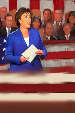This lady having a presidential speech paiting