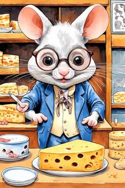 SKETCH WATERCOLOR PASTEL COLOURS - “Mr. Whiskers McStreusel crazy old mouse inside his magic cheese shop, a wiry fellow with wild white hair and glasses so large they practically covered his whole face.”