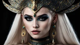 ((Egyptian intricately detailed pale skinned 18-year-old female as the Enchantress from the movie "The Suicide Squad")) ( image of an ultra-realistic, inspired by Evil, succubus, Dark Fantasy Art), (((Dark Eyeliner, Dark Gothic Eyeshadow))), Cinema 4D cosmic fantastical futuristic galactic black background, Eye of Ra, intricately detailed Monoliths, Egyptian hieroglyphs, tron blue, cascading effects, 8k, hyper-realistic, extreme details) ((focus)), 3D, UHD, HDR, sci-fi, spacecore, cybernetics,