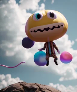 Ultra realistic speed clouds sky scene, wide angle view, sweet childs falling down, inflatable color clothing, free jumping flying, many trinkets, monster hair, hair monster, many jelly beans, balls, smile, happy, circus style, extreme, wind, clouds sea, 20,000 feet altitude, stratosphere, soft color, highly detailed, unreal engine 5, ray tracing, RTX, lumen lighting, ultra detail, volumetric lighting, 3d, finely drawn, high definition, high resolution.