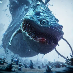 fluid ink angler fish creature, unreal engine 5, 8k resolution, photorealistic, ultra detailed