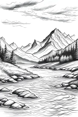 Draw river with mountain