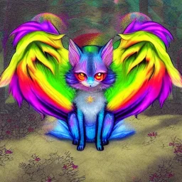 A rainbow Kitsune with wings