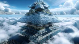 incredible geometry giant aztec crystal building over the clouds