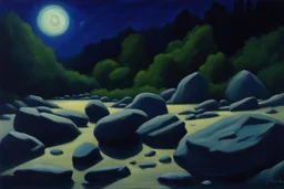 Rocks, night, 2000's sci-fi movies influence, ludwig dettman impressionism painting