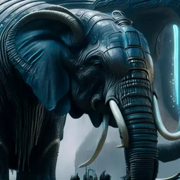 xenomorph elephant hybrid, photorealism, movie screen capture, horror, sci-fi, retrofuturism,