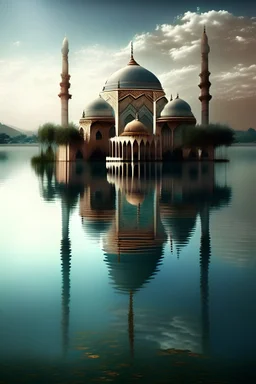 Masjid besar di atas danau yang indah