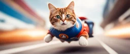 rocket ship cat captain in high speed pursuit, with background blur