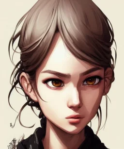 intricate, elegant, sharp focus, illustration, detailed eyes, digital painting, concept art, matte, masterpiece, face portrait of a young and cute ukrainian girl, au naturel, adorable, round face, slightly smiling, art by kim jung gi