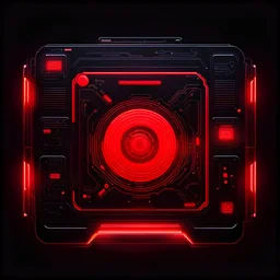 data file, cyberpunk style, red lighting, black background, video game icon