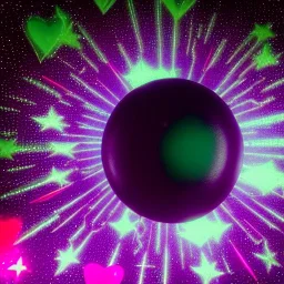 1990s club music, rave album art, metallic, iridescent, holographic, bokeh, lens flair, gaussian blur light spot, sparkles, star filter, hearts, fun, cute, 3d rendering blender, abstract, vinyl, music, electronic, dance music, alternative, futuristic, fun, primary colors. 8k, HD, unreal engine, blender